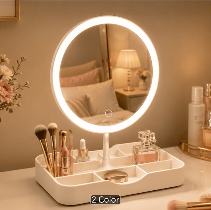 Product Title
Pink LED Makeup Mirror with Multi-Compartment Vanity Organizer