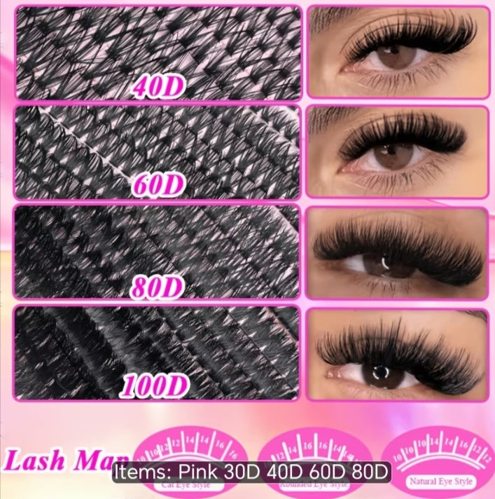 LuxeGlam High-Capacity DIY Lash Clusters Kit - 4 Trays in 1 (30D 40D 60D 80D) with Bond & Seal, Tweezers & Applicator Tools