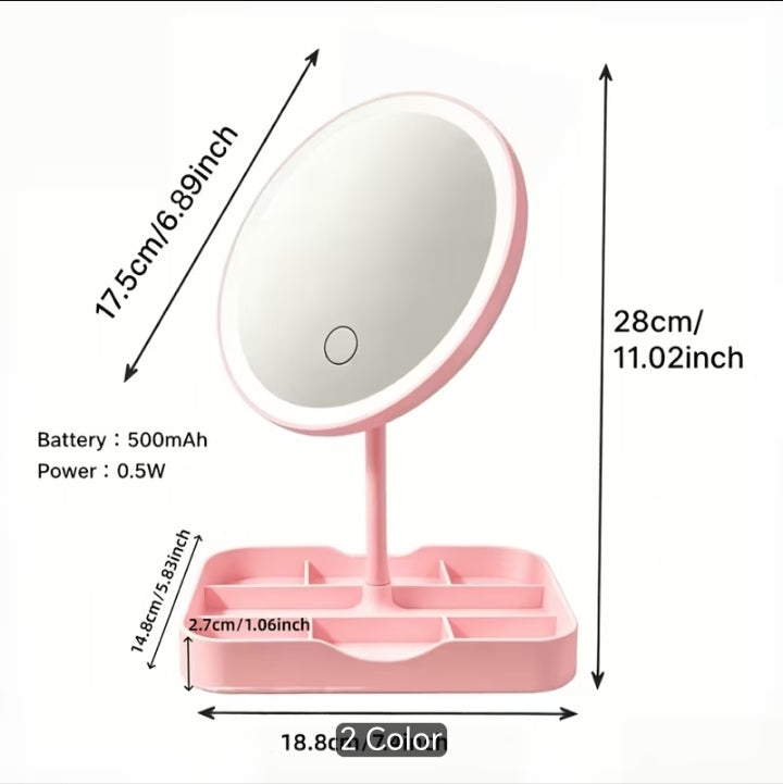 Product Title
Pink LED Makeup Mirror with Multi-Compartment Vanity Organizer
