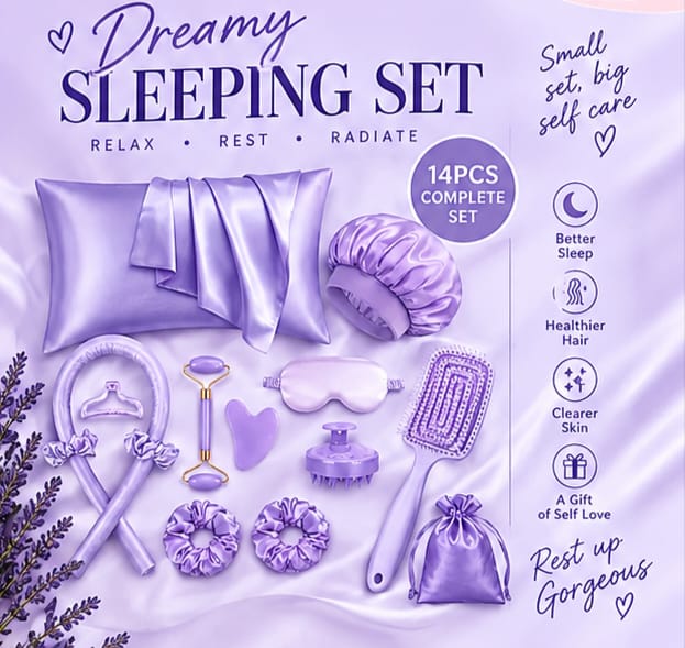 Luxury 14-Piece Satin Sleeping Set – Complete Hair & Beauty Self-Care Kit