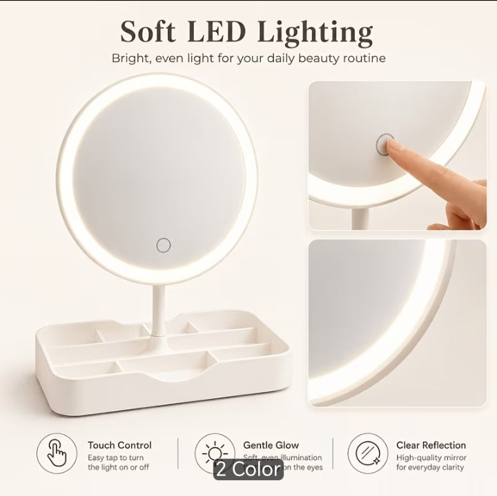 Product Title
Pink LED Makeup Mirror with Multi-Compartment Vanity Organizer