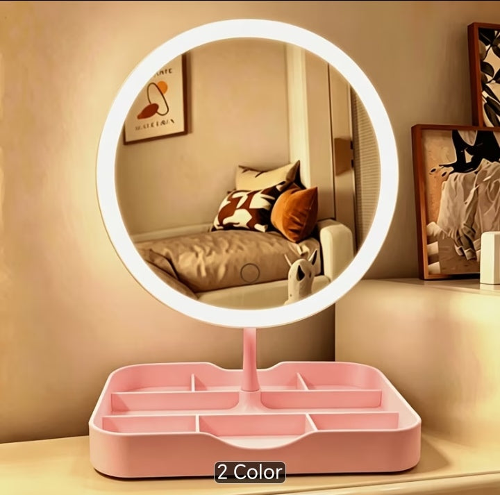 Product Title
Pink LED Makeup Mirror with Multi-Compartment Vanity Organizer