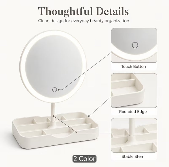 Product Title
Pink LED Makeup Mirror with Multi-Compartment Vanity Organizer