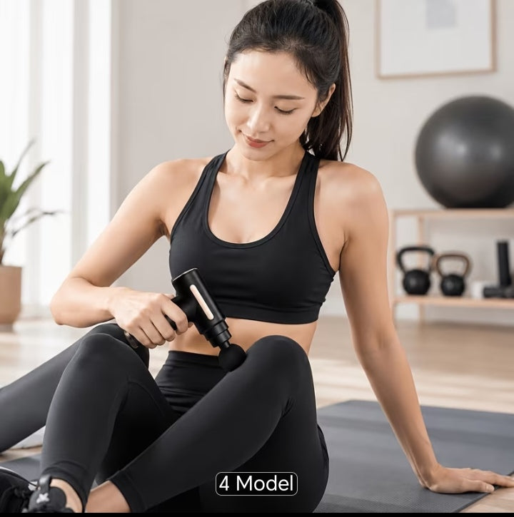 Mini Handheld Percussion Massage Gun DP260-63 - Compact Deep Tissue Muscle Massager with 4 Interchangeable Heads - Black