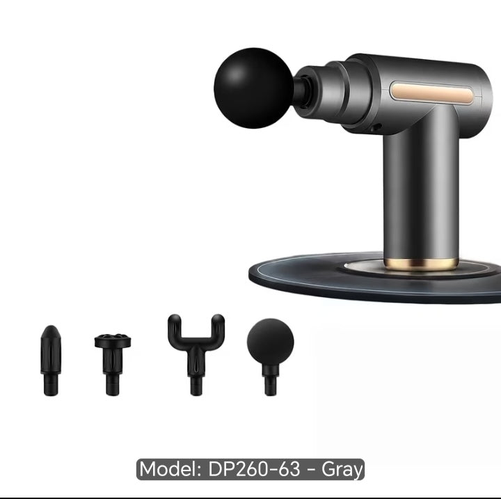 Mini Handheld Percussion Massage Gun DP260-63 - Compact Deep Tissue Muscle Massager with 4 Interchangeable Heads - Black