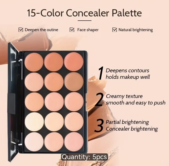 VERONNI 5Pcs Complete Face Makeup Kit - 40 Color Eyeshadow + 15 Color Contour Concealer Palette + Luxury Setting Powder + Brush & Puff Set