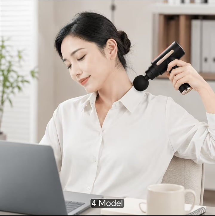 Mini Handheld Percussion Massage Gun DP260-63 - Compact Deep Tissue Muscle Massager with 4 Interchangeable Heads - Black