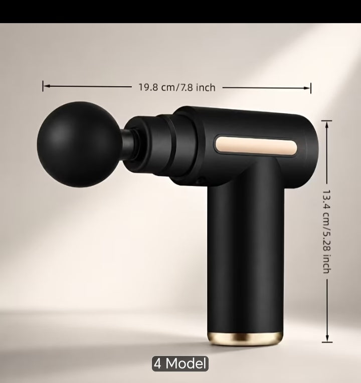 Mini Handheld Percussion Massage Gun DP260-63 - Compact Deep Tissue Muscle Massager with 4 Interchangeable Heads - Black