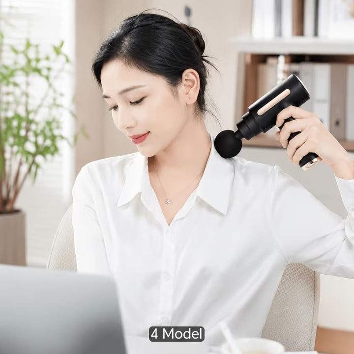 Mini Handheld Percussion Massage Gun DP260-63 - Compact Deep Tissue Muscle Massager with 4 Interchangeable Heads - Black