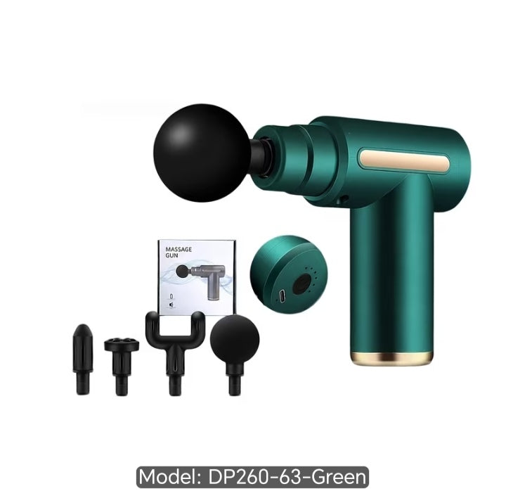 Mini Handheld Percussion Massage Gun DP260-63 - Compact Deep Tissue Muscle Massager with 4 Interchangeable Heads - Black