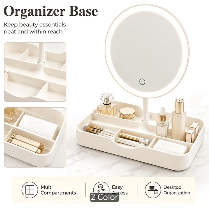Product Title
Pink LED Makeup Mirror with Multi-Compartment Vanity Organizer