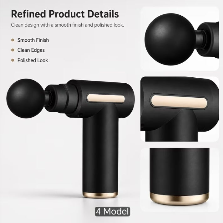 Mini Handheld Percussion Massage Gun DP260-63 - Compact Deep Tissue Muscle Massager with 4 Interchangeable Heads - Black