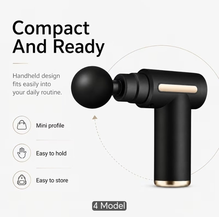 Mini Handheld Percussion Massage Gun DP260-63 - Compact Deep Tissue Muscle Massager with 4 Interchangeable Heads - Black